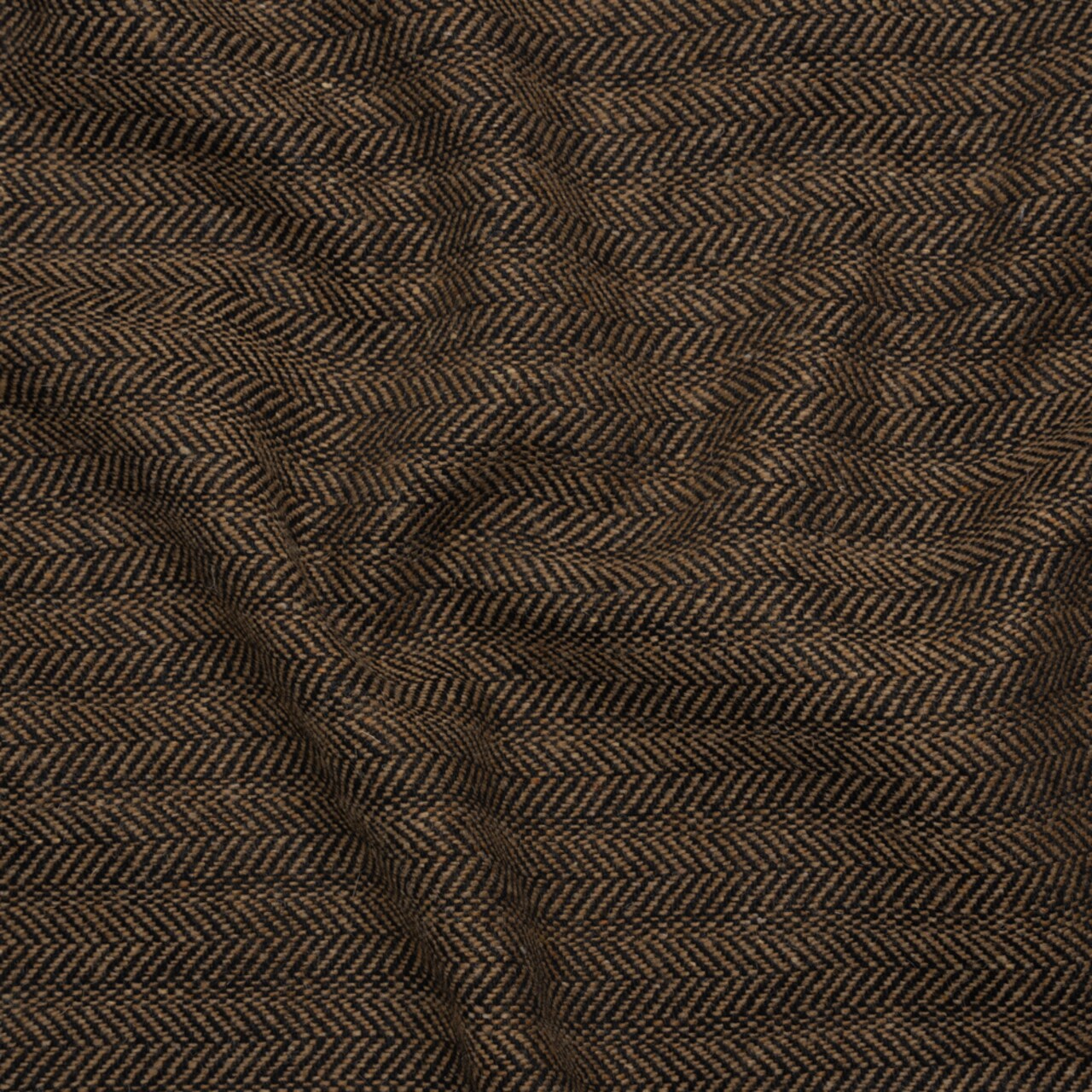 1 Yard Brown and Black Herringbone Wool Blend Twill Fabric 60 Inch Width